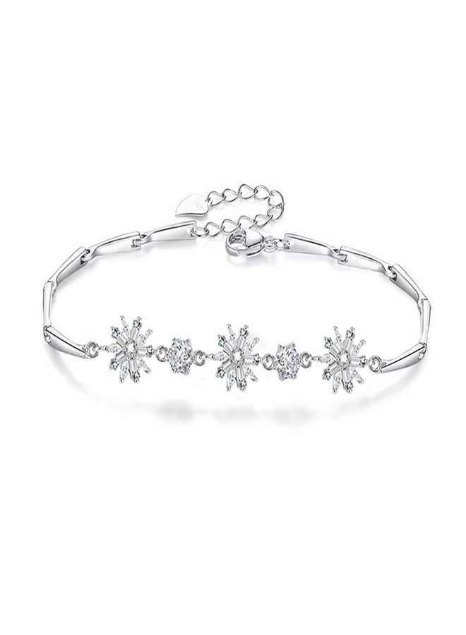 WCRAZYE Rhihestone Snowflake Bracelets for Women Cute Shiny Blue CZ Crystal Adjustable Chain Christmas Charm Bracelets Thin Dainty Hand Holiday Bracelet Anniversary Birthday Mother Day Jewelry Gifts (Style 2) - Image 1